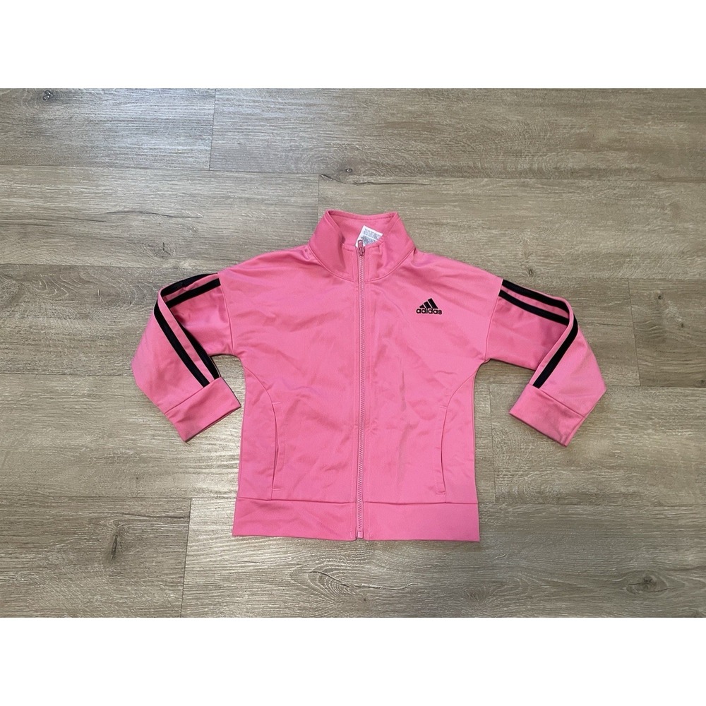 Adidas Track Jacket Toddler 3T Pink Excellent Zip Up Trefoil Logo Pink Black